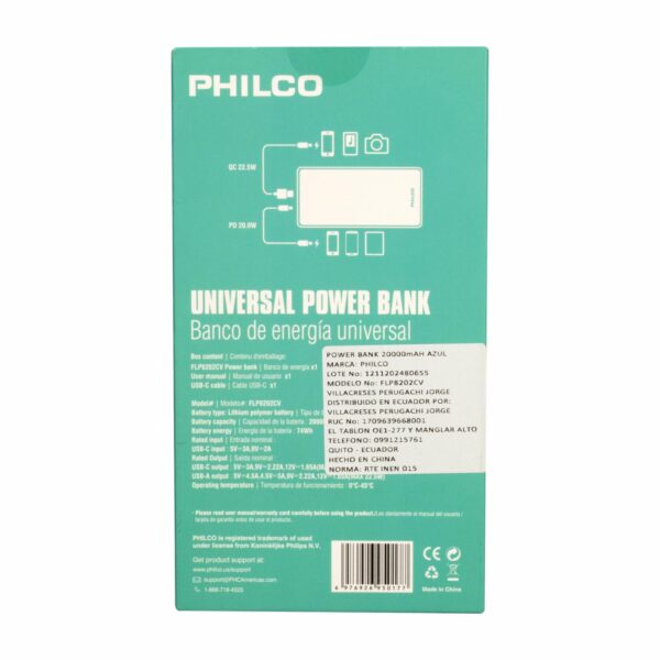 Power Bank Blue PHILCO 20000MAH - Imagen 6
