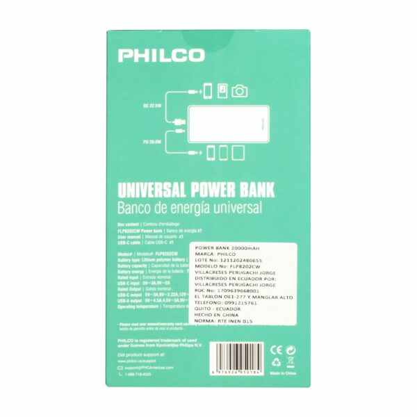 Power Bank White PHILCO 20000MAH - Imagen 6