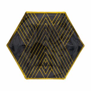 Plato Negro Con Dorado 23 Cm IMPOR.CUMPLEANOS X 10 Uds