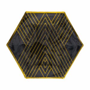 Plato Negro Con Dorado 23 Cm IMPOR.CUMPLEANOS X 10 Uds