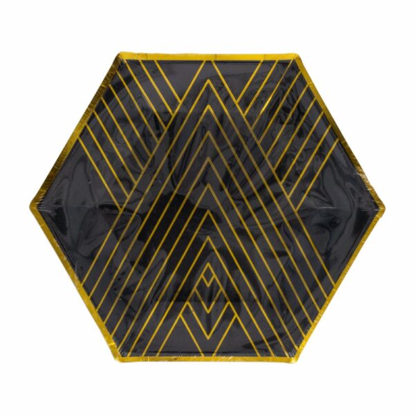 Plato Negro Con Dorado 23 Cm IMPORTADORA CUMPLEAÑOS X 10 Uds