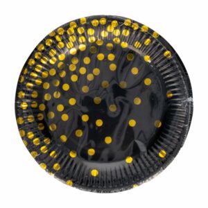 Plato Negro Con Dorado 26 Cm IMPOR.CUMPLEANOS X 10 Uds