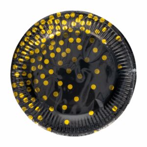 Plato Negro Con Dorado 26 Cm IMPOR.CUMPLEANOS X 10 Uds