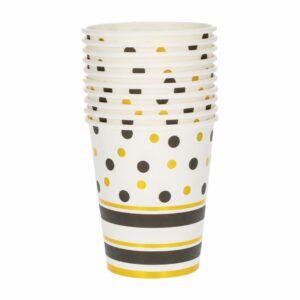 Vasos Desechables Color Negro Y Dorado 8 Onzas IMPOR.CUMPLEAÑOS X 10 Uds