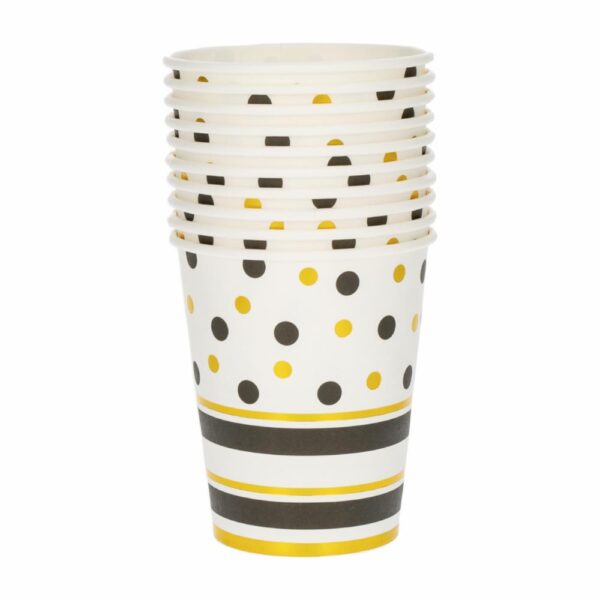 Vasos Desechables Color Negro Y Dorado 8 Onzas IMPOR.CUMPLEAÑOS X 10 Uds