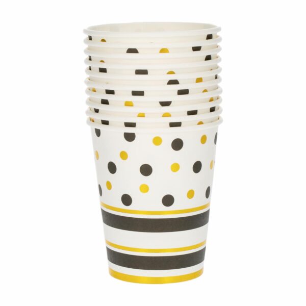 Vasos Desechables Color Negro Y Dorado 8 Onzas IMPORTADORA CUMPLEAÑOS X 10 Uds
