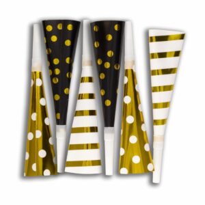 Cornetas Dorado Con Negro IMPORTADORA CUMPLEAÑOS X 6 Uds