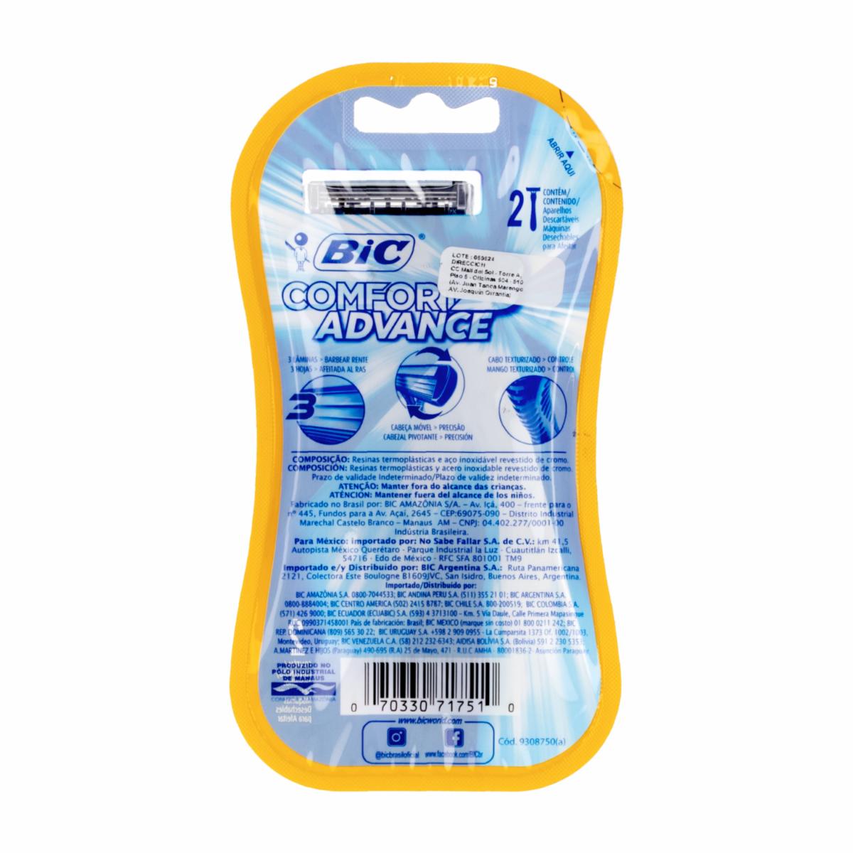 Afeitadora Desechable Caballero Comfort 3 Advance BIC X 2 Uds - Imagen 2