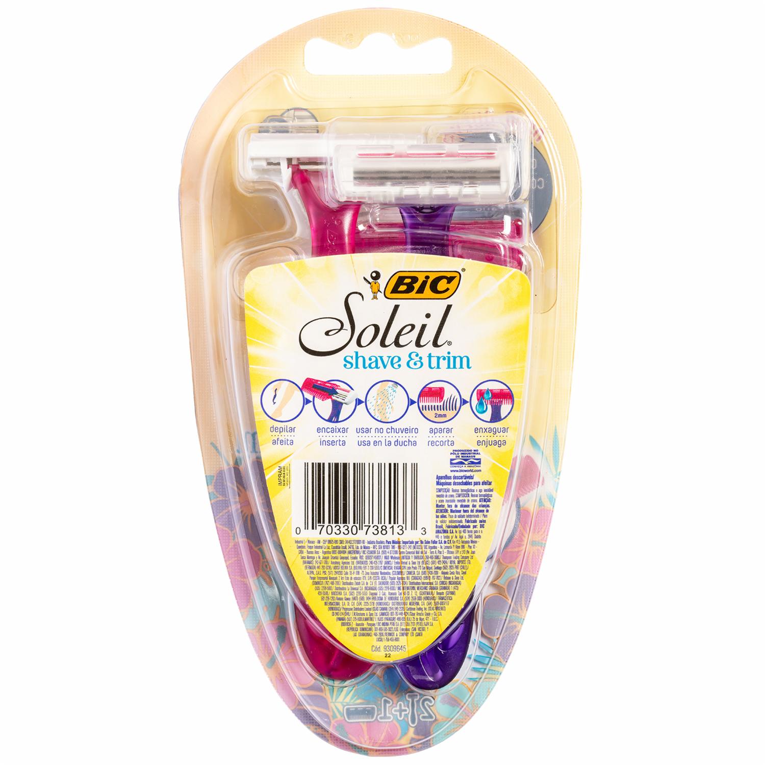 Razuradora Desechable De Mujer Solei Shave And Trim BIC 1X2 Unidades + Recortador - Imagen 2