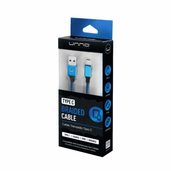 Cable De Carga USB C Cable Trenzado Azul UNNO TEKNO 1.5 Metros - Imagen 3