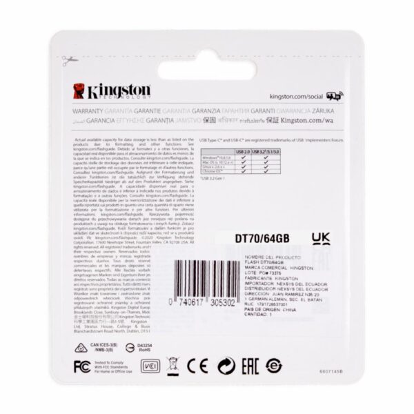 Memoria Flash USB-C 3.2 Gen 1 70 KINGSTON 64 Gb - Imagen 2