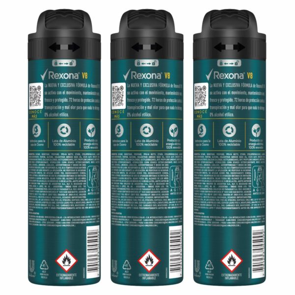 Desodorante En Aerosol Para Caballero V8 Nueva Fórmula REXONA 3 X 150 Ml - Imagen 2