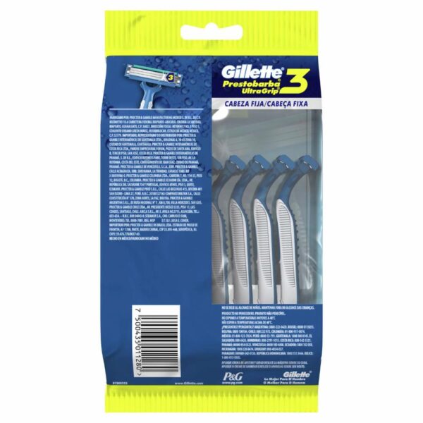 Afeitadora Desechable Caballero Prestobarba 3 Ultragrip Cabeza Fija GILLETTE X 8 Uds - Imagen 2