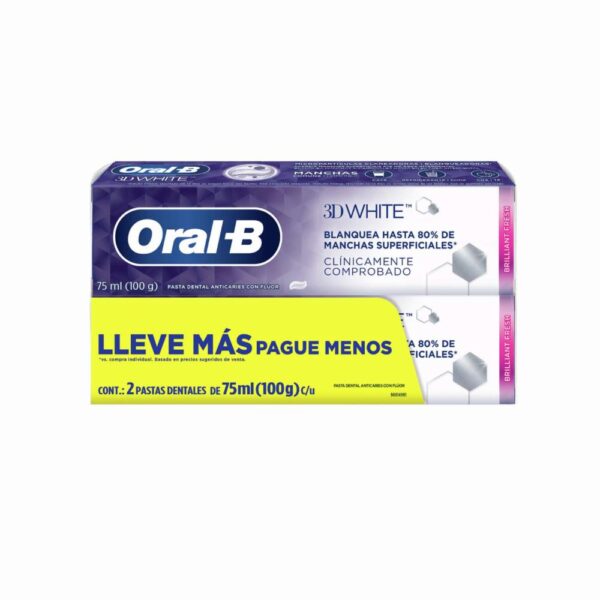 Crema Dental 3D White ORAL B 2 X 75 Ml - Imagen 2