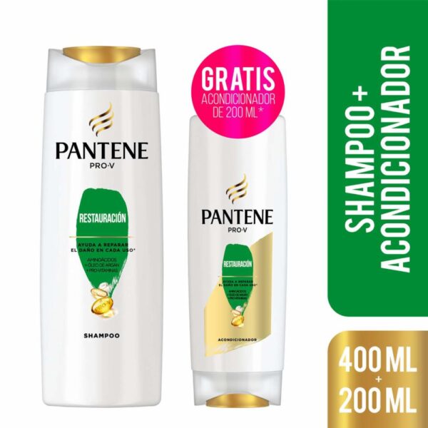 Shampoo Restauración 400 Ml Gratis Acondicionador 200 Ml PANTENE X2 Uds - Imagen 3