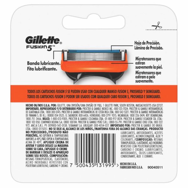 Repuesto Afeitadora Caballero Fusion 5 Base GILLETTE X 4 Uds - Imagen 2