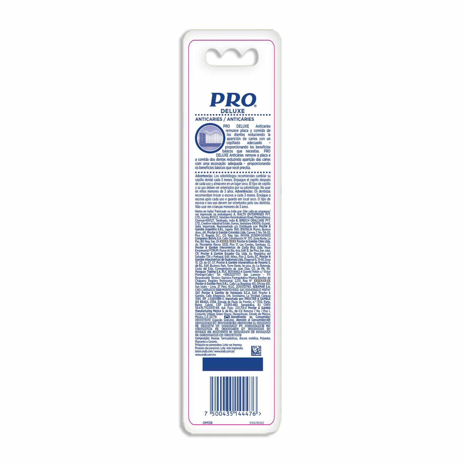 Cepillo Dental Deluxe Anticaries Cerdas Medianas PRO X2 Uds