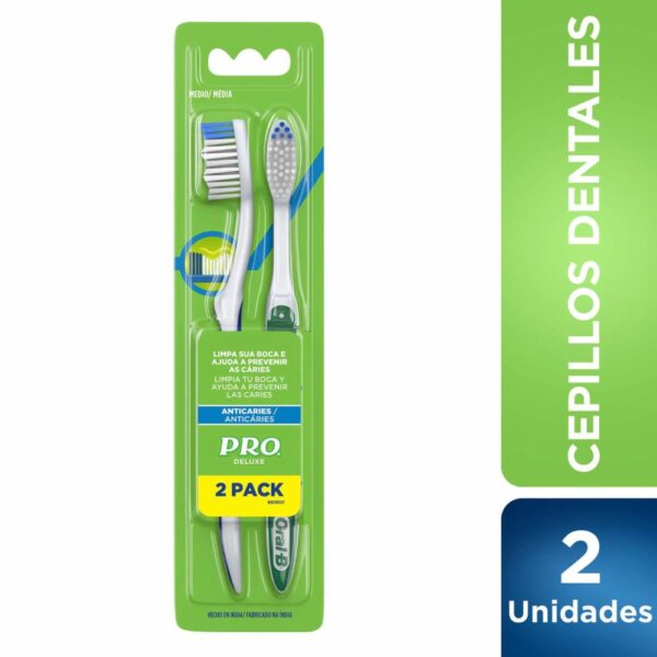 Cepillo Dental Deluxe Anticaries Cerdas Medianas PRO X2 Uds - Imagen 3