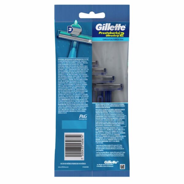 Afeitadora Desechable Caballero Prestobarba 2 Ultragrip Cabeza Fija GILLETTE X 5 Uds - Imagen 2