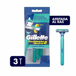 Afeitadora Desechable Caballero Prestobarba 3 Ultragrip Cabeza Móvil GILLETTE X 3 Uds