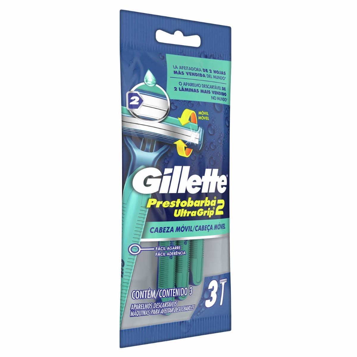 Afeitadora Desechable Prestobarba 3 Ultragrip Cabeza Móvil GILLETTE X 3 Uds