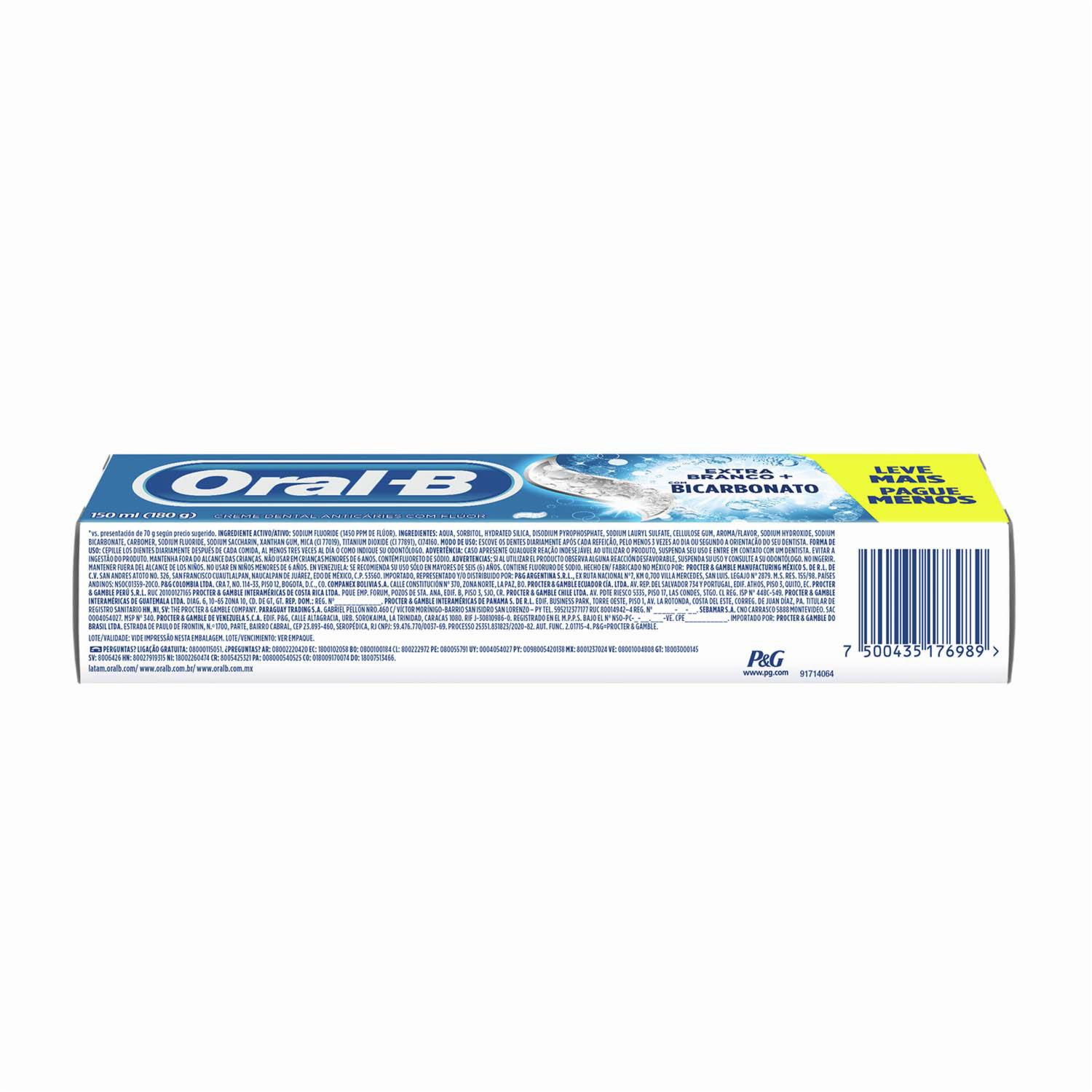 Pasta Dental Extra Blancura Bicarbonato ORAL-B 150 Ml