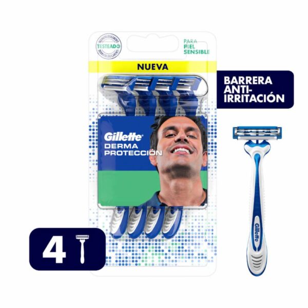 Afeitadora Desechable Caballero Derma Protección Pieles Sensibles GILLETTE X 4 Uds