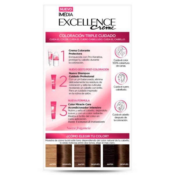 Tinte Para Cabello Tono 5 Castaño Claro EXCELLENCE L'ORÉAL PARIS 1 Kit - Imagen 4