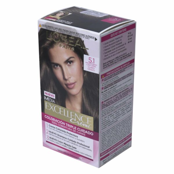 Tinte Para Cabello Tono 5.1 Castaño Claro Ceniza EXCELLENCE L´ORÉAL 1 Kit