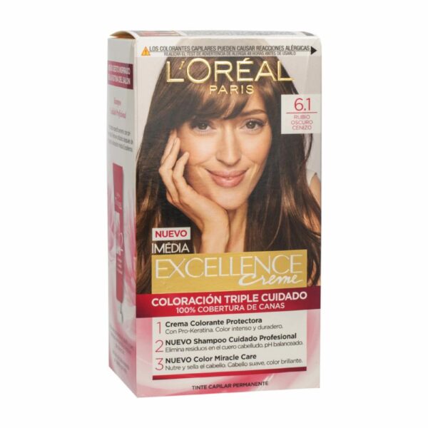 Tinte Para Cabello Tono 6.1 Rubio Cenizo Oscuro EXCELLENCE L´ORÉAL 1 Kit
