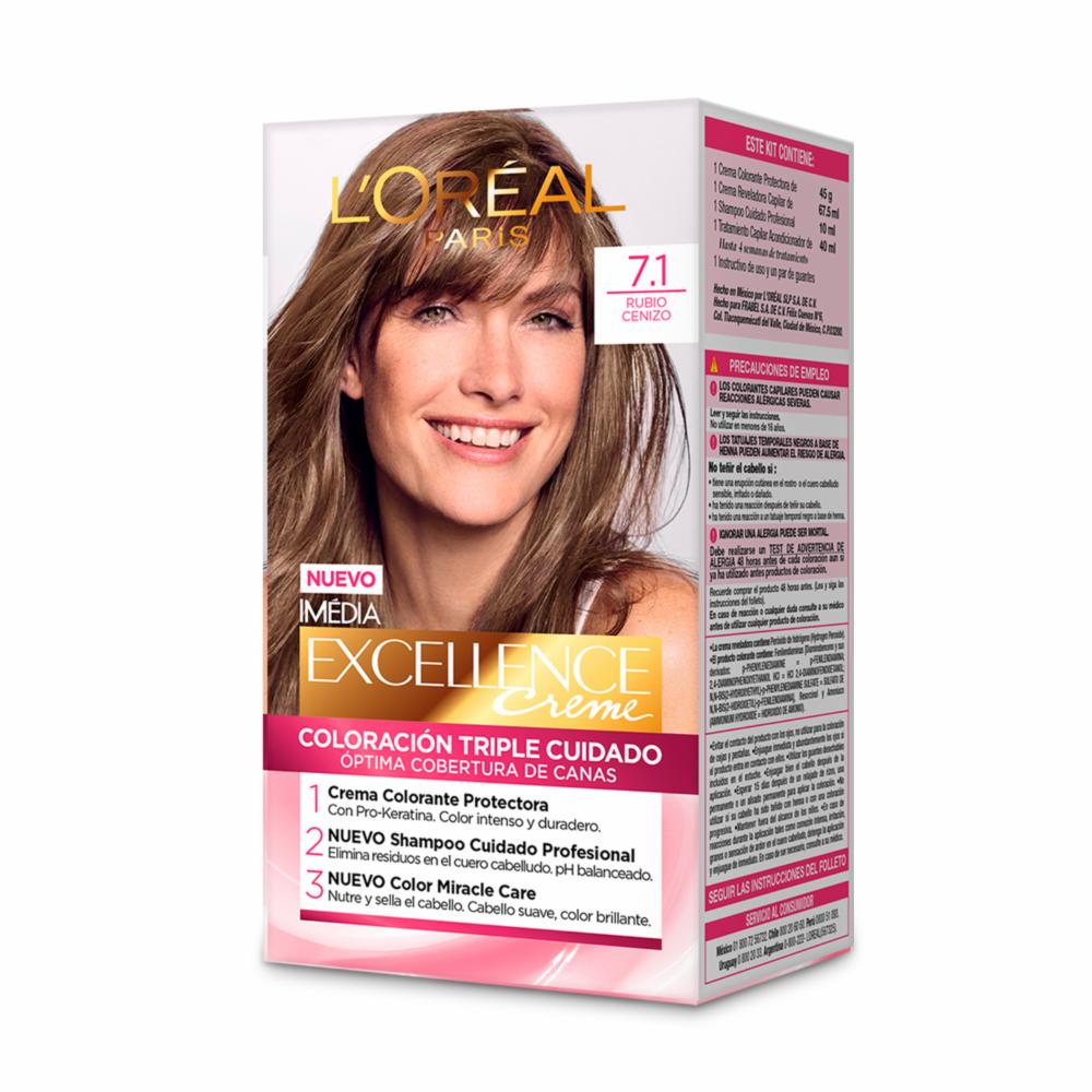 Tinte Para Cabello Tono 7.1 Rubio Cenizo EXCELLENCE L'ORÉAL PARIS 1 Kit - Imagen 7