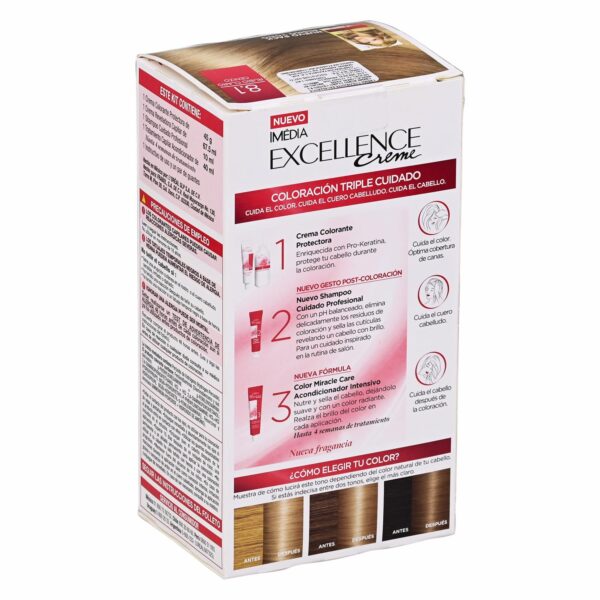 Tinte Para Cabello Tono 8.1 Rubio Claro Cenizo EXCELLENCE L´ORÉAL 1 Kit - Imagen 2