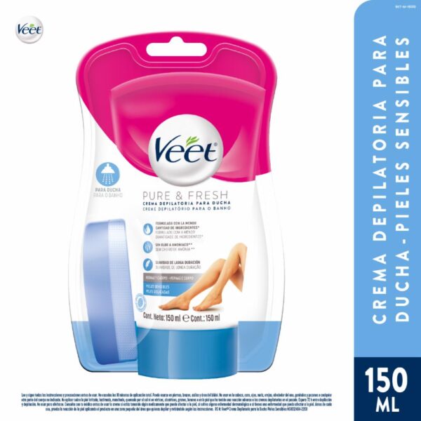 Crema Depiladora Corporal Para Ducha Piel Sensible Pure Y Fresh VEET 150 Ml - Imagen 2