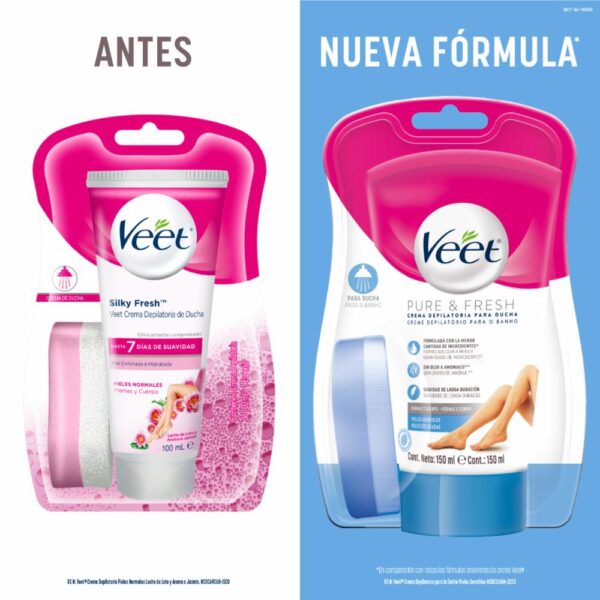 Crema Depiladora Corporal Para Ducha Piel Sensible Pure Y Fresh VEET 150 Ml - Imagen 3