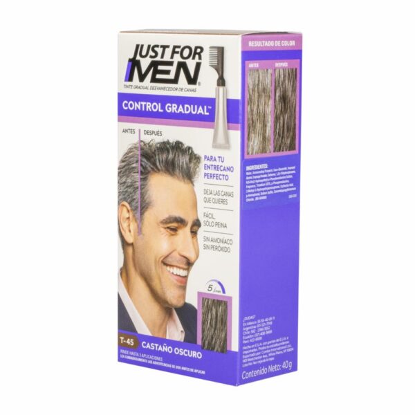 Tinte Para Cabello Control Gradual N° T-45 Castaño Oscuro JUST FOR MEN 1 Kit + Peine - Imagen 3