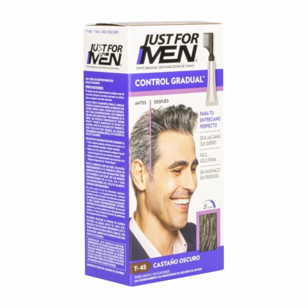 Tinte Para Cabello Control Gradual N° T-45 Castaño Oscuro JUST FOR MEN 1 Kit + Peine - Imagen 4