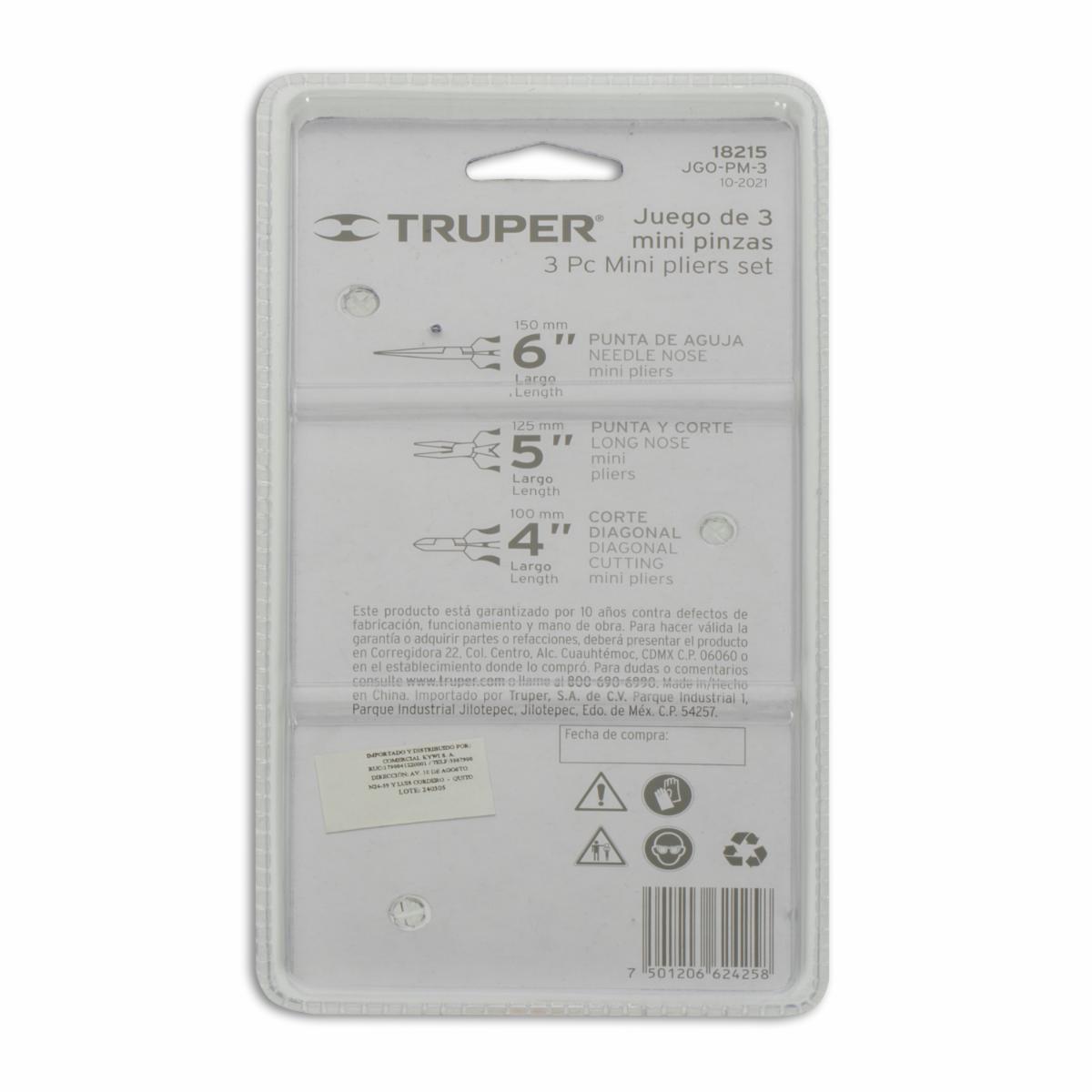 Juego De 3 Piezas Con Minipinzas Confort Grip TRUPER Unidad