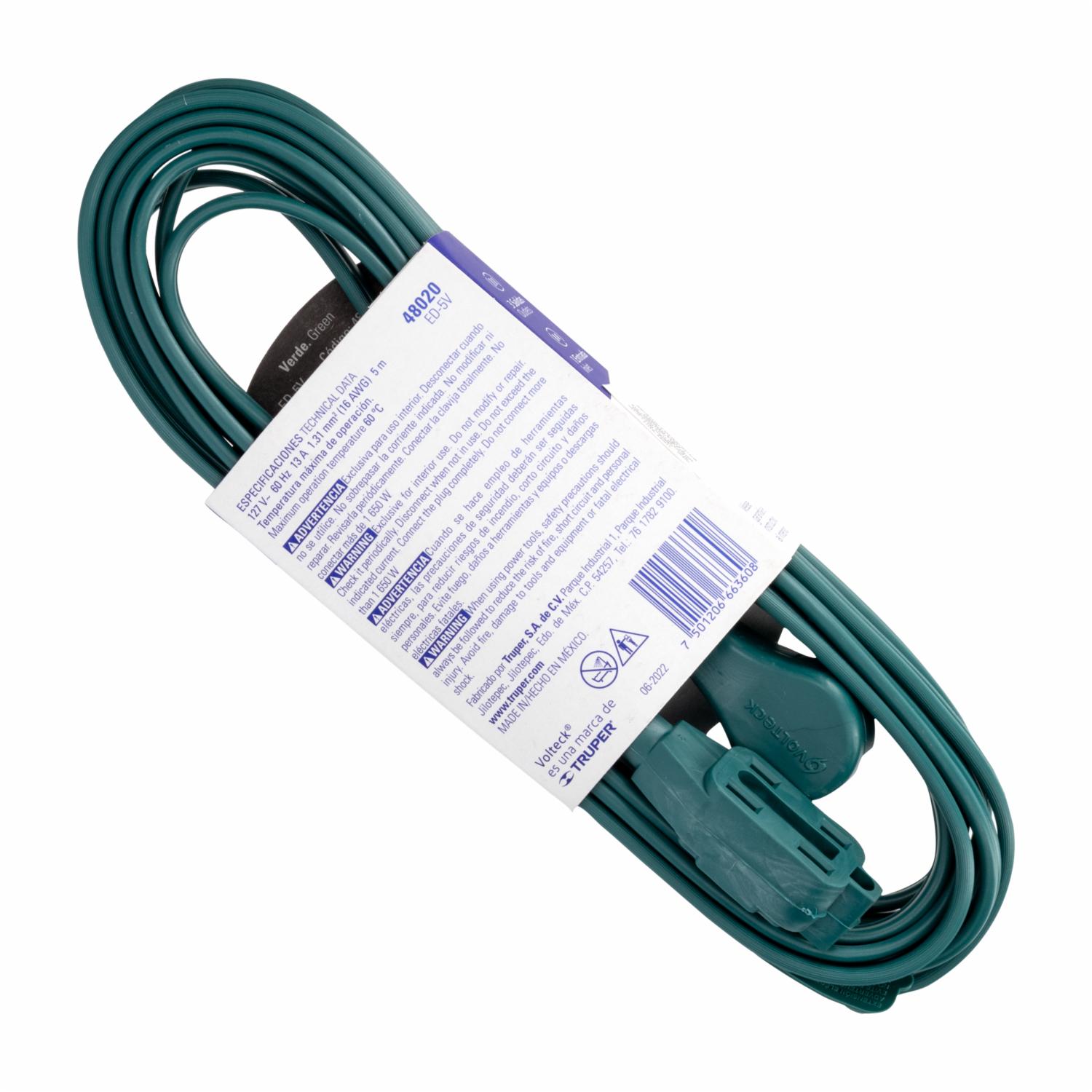 Extencion Electrica Color Verde 3 Tomas VOLTECK 5 Metros - Imagen 2