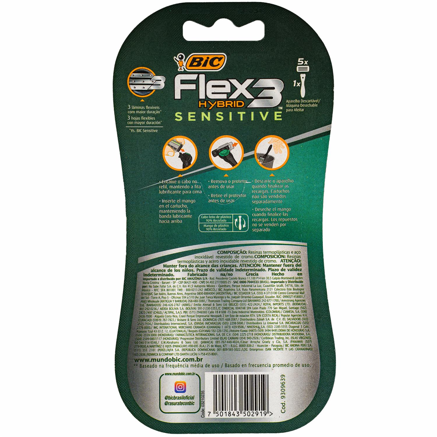 Afeitadora Hombre Hybrid Flex 3 Sensitive BIC 1+ 5 Repuestos