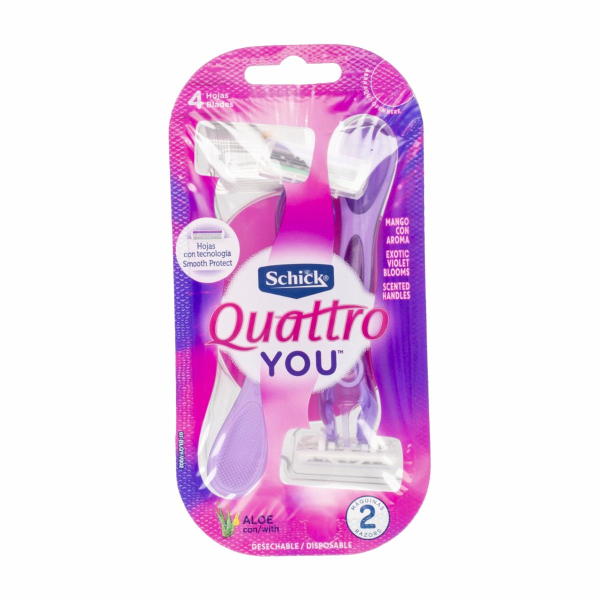 Afeitadora Desechable Para Mujer Quattro You Con Aloe SCHICK X2 Uds