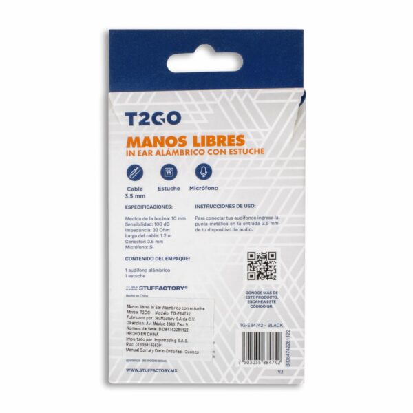 Audífonos Con Estuche TG-1021 T2GO Con Cable - Imagen 2