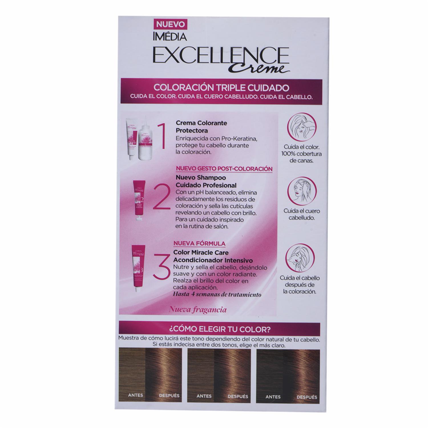 Tinte Para Cabello Tono 6.34 Rubio Oscuro Chocolate EXCELLENCE L'ORÉAL PARIS 1 Kit - Imagen 6