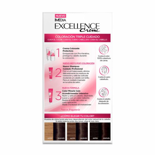 Tinte Para Cabello Tono 3 Castaño Oscuro EXCELLENCE L´ORÉAL 1 Kit - Imagen 3