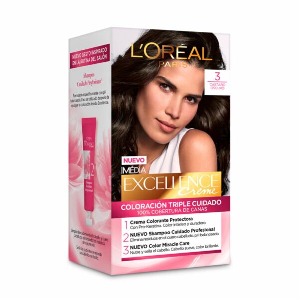 Tinte Para Cabello Tono 3 Castaño Oscuro EXCELLENCE L´ORÉAL 1 Kit - Imagen 7