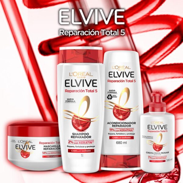 Crema Para Peinar Reparación Total 5 Para Cabello Dañado ELVIVE L´ORÉAL 300 Ml - Imagen 6