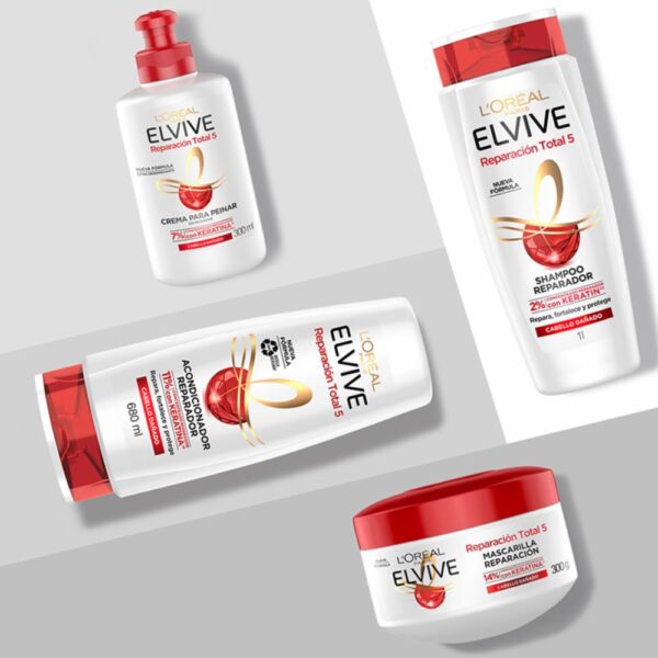 Crema Para Peinar Reparación Total 5 Para Cabello Dañado ELVIVE L´ORÉAL 300 Ml - Imagen 7