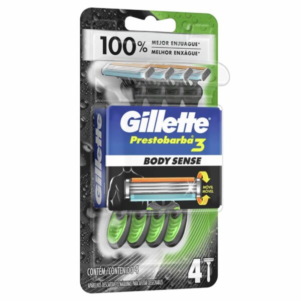 Afeitadora Desechable Caballero Prestobarba Bodysense GILLETTE 1 X 4 Uds - Imagen 3