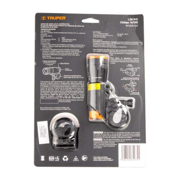 Juego De Luces Para Bicicleta Delantera Y Trasera 100 Lumens PRETUL Unidad - Imagen 2