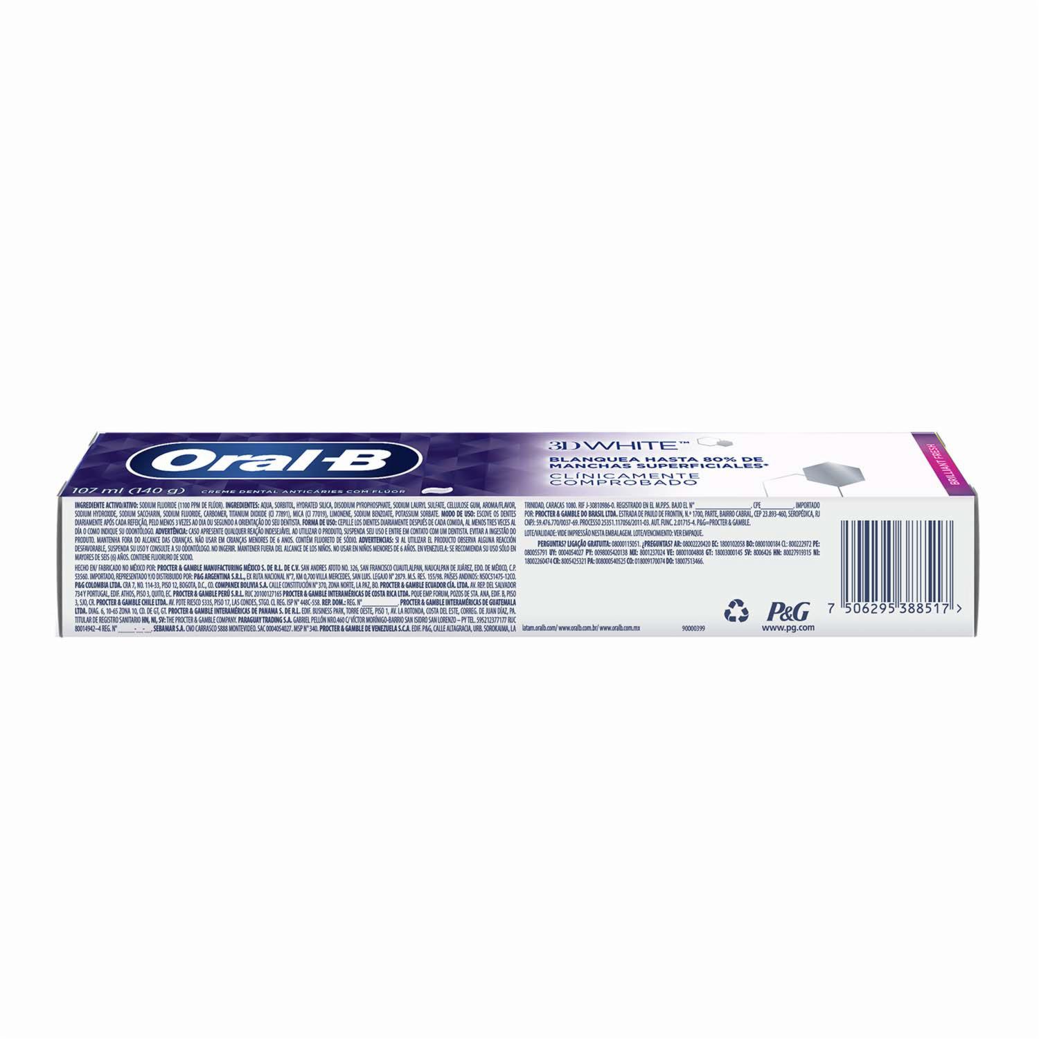 Pasta Dental 3D White ORAL-B 140 G