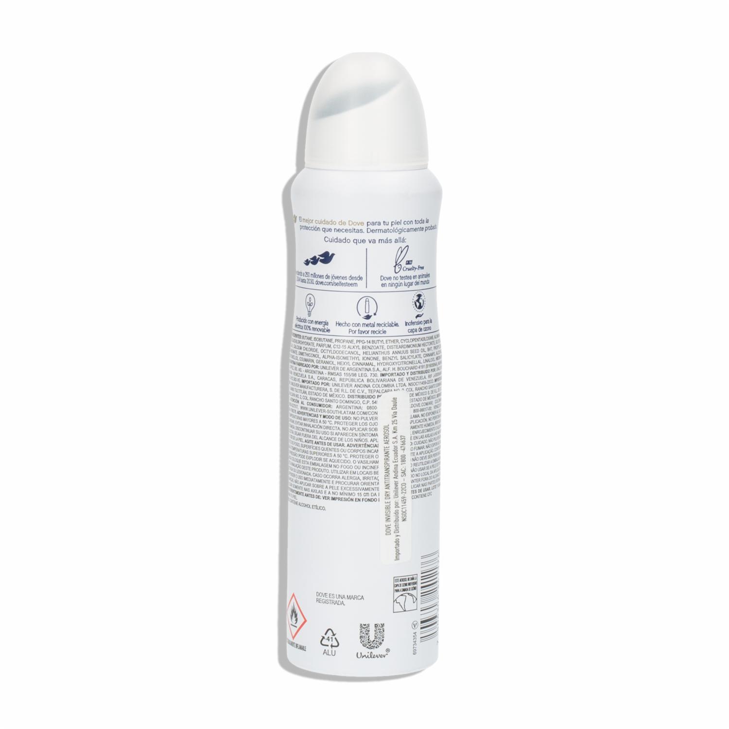 Desodorante En Aerosol Para Dama Invisible Dry DOVE 150 Ml - Imagen 2